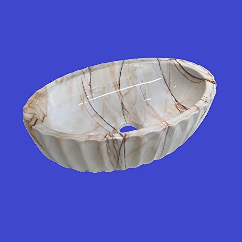 Image of Premium Designer Table Top Wash Basin /Vessel Sink for Bathroom (19 x 13 x 5 Inch, Ivory Brown Glossy Finish)