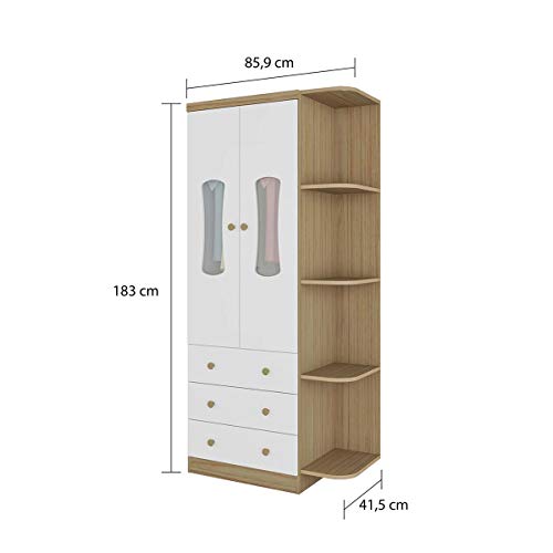 Quarto Infantil Com Guarda Roupa Luna 02 Portas com Prateleira e Berço Smim 3 em 1 Carvalho/Branco M