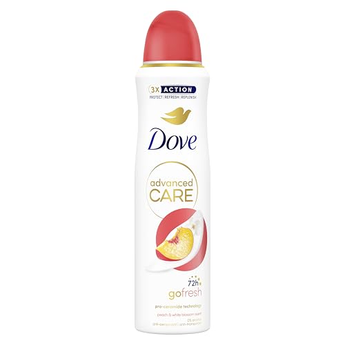 Dove Zaawansowany dezodorant w sprayu do pielęgnacji brzoskwini, z formułą nawilżającą i przyjazną dla skóry, bez alkoholu, sucha skóra do 72 godzin, dezodorant dla mężczyzn i kobiet, 6 sztuk 150 ml