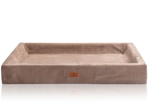Knuffelwuff orthopädisches Hundebett aus Cord mit Handwebcharakter Santiago XL 105 x 80cm Braun - Abnehmbarer Bezug - waschbar - für große, mittelgroße und kleine Hunde