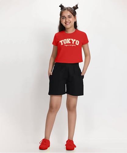 Image of KYDA KIDS 100% Cotton Crop top for Girls - Printed Half Sleeve Stylish Tshirt, Regular Fit Tops for Girl (Pack of 5)