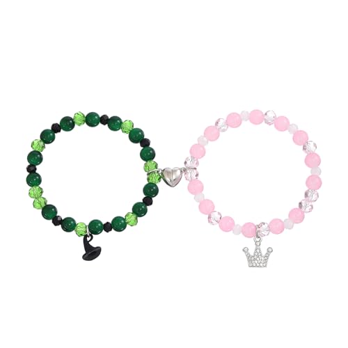 Elphaba Glinda Friendship Matching Bracelets - Wicked Musical Merch Witch Hat Crown Wand Heart Charm Necklaces - BFF Couple Accessories Christmas Valentine's Day Gift Set of 2