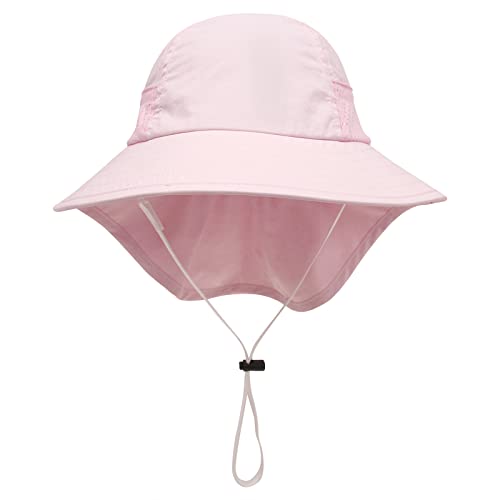 Muryobao Toddler Kids Baby Girls Boys Sun Hat Summer Upf 50+ Uv Protection Caps Wide Brim Neck Flap Beach Play Fishing Hats Pink Age 3-7 Years #TOP1