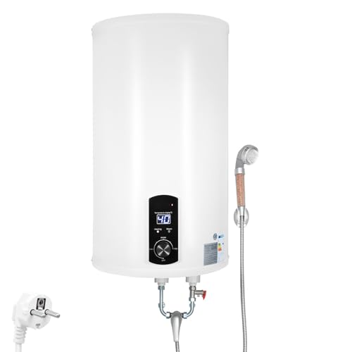 OUBUBY Elektrischer Warmwasserspeicher 70L Warmwasserboiler 2000W 220V Wandhängend Elektrospeicher Energiesparend Heizleistung Boiler, Wasserboiler, Emaillierter Innenbehälter, LED Bildschirm (70L)