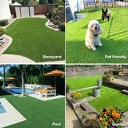0.8 Inch Grass Height Artificial Grass 11FT x 20FT Customizable Flame Retardant UV Resistant Synthetic Grass Indoor Balcony, Entrance Decor Green Fake Turf Carpet