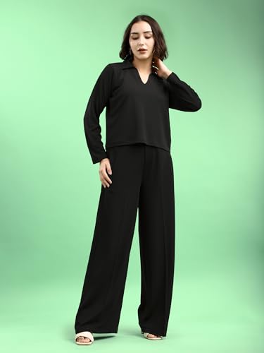 Image of PURVAJA Women's Regular Sleeve Top & Trouser Solid Co-ords