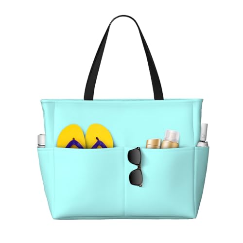 Large Beach Bags Water-resistant Sandproof - light-aqua Cute Beach Tote Bags for Women with Zipper