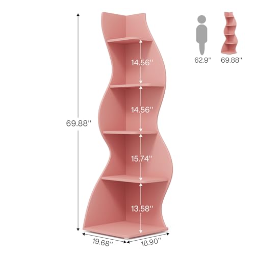 Tribesigns Corner Shelf, Modern 5-Tier Wall Corner Bookshelf, Stylish Corner Small Bookcase Storage Rack Plant Stand with Unique Shape for Living Room, Home Office (Pink, 2PCS)