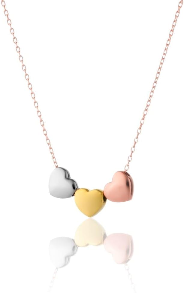 ECO-STAYJEWELLERY Rose Gold Plated Silver Necklace with 3 Heart Pendants Silver Gold Rose Gold Jewelry Birthday Gift for Women Girlfriend Mom Valentine's Day Christmas, Gold
