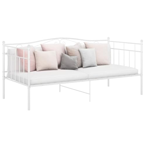 Runheo Sofá cama, marco de cama, blanco, metal, 90 x 200 cm, cama de día resistente para invitados, muebles que ahorran espacio, recubrimiento en polvo, ideal para habitaciones pequeñas