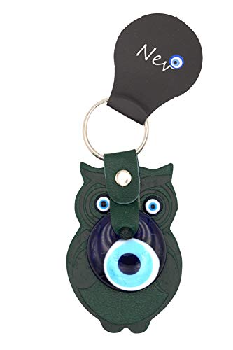 nevfactory Nazar Boncuk - Llavero de piel con colgante de búho y ojo turco (cristal de ojo malvado), verde, 6