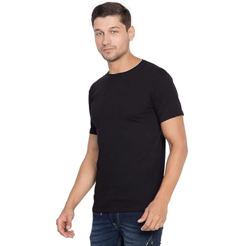 Image of Mens Plain Black T-Shirt Classic Round Neck Half Sleeve