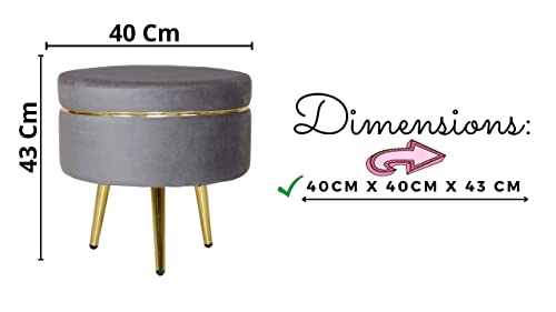 Image of Ottoman Stool for Living Room, Velvet Foot Rest Puffy for Sofa, Foot Stool for Sitting, Modern Puffy for Bedroom, Metal Legs Ottoman for Home Decor, 17 inch Height (Stool-Grey)