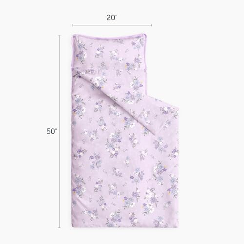 Image of Wake In Cloud - Toddler Nap Mat with Pillow and Blanket, 100% Cotton Fabric, for Kids Girls Ages 3 Plus in Daycare Kindergarten Preschool, Roll Up Sleeping Bag, Floral Flowers