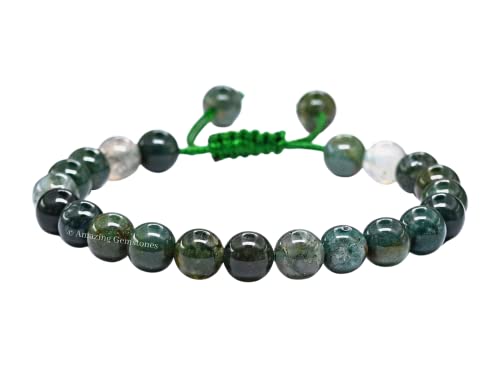 Moss Agate Bracelet For Women Men's Gifts - Protection Healing Crystal Bracelet - 8Mm Gemstone Beaded Adjustable Bracelet #TOP7