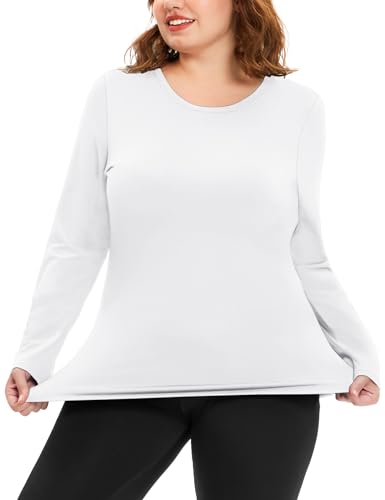 COOTRY Plus Size Thermal Shirts for Women Fleece Lined Crew Neck Tops Long Johns Base Layer Underwear