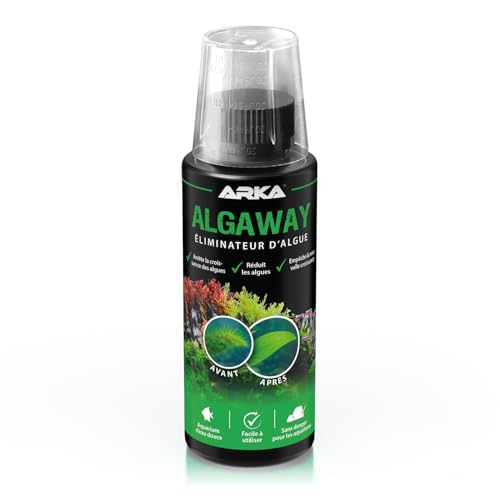 Éliminateur d’algues Aquarium 118 ML – ARKA Algaway – agit Contre algues filamenteuses, Vertes & encroutantes – sans cuivre & sûr pour Plantes – Eau Claire & Poissons en Bonne santé