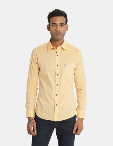 Image of U.S. POLO ASSN. Men Peach Solid Cotton Casual Shirt