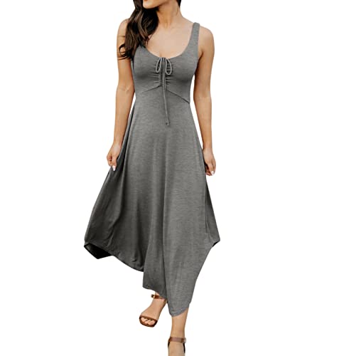 Image of Langwyqu Womens 2026 Summer Sleeveless Tank Dress Empire Waist Asymmetrical Flowy Casual Maxi Dresses