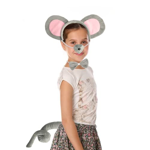 Mouse Costume Accessory Set- Mouse Ears Headband Tail Nose and Bow Tie, Rat Costume Accessories Set