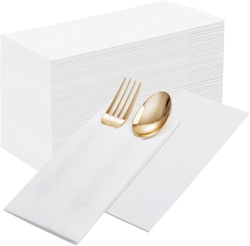 Joyido 100PCS White Paper Napkins with Built-in Flatware Pocket for Wedding