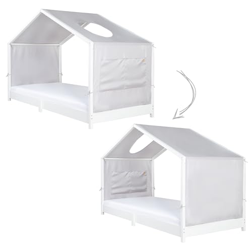 Miniatura 7 de Funda Roba Para Camas Montessori Tipo Casita 90 X 200 Cm - Accesorio Adecuado Para Convertirla En Una Cama Con Dosel - Incluye 3 Bolsillos De Almacenamiento Y Ventana En El Techo - Gris Claro