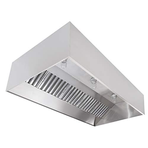 Commercial Kitchen Restaurant Duty Exhaust Hood, Wall Canopy Stainless Steel Exhaust Hood with Baffle Hood Filters, High Temperature Light Fixtures, and 10” Round Exhaust Riser (5′ Long Hood)