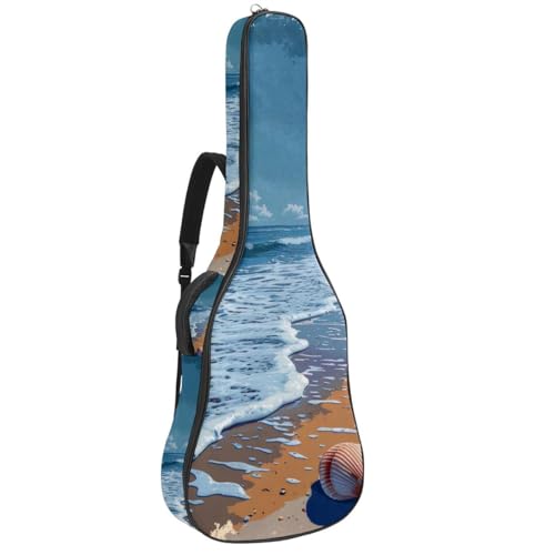 Housse guitare acoustique étanche 108cm multicolore à motif coquillages et étoiles de mer avec poches