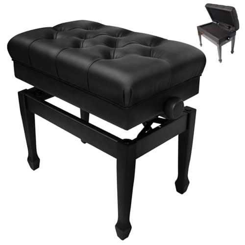 Bailanoom Adjustable Piano Bench with Storage Imports Genuine Leather Wooden Piano Stool with Padded...