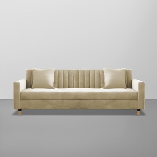 Image of Casaliving Garcia 3 Seater Sofa Set for Living Room (Cream Colour) Premium Fabric Sofa Set