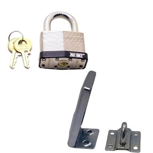 Image of NU-SET | 1 1 /2-Inch Laminated Steel Padlock and Single Hinged Steel Hasp with Rolled Edges