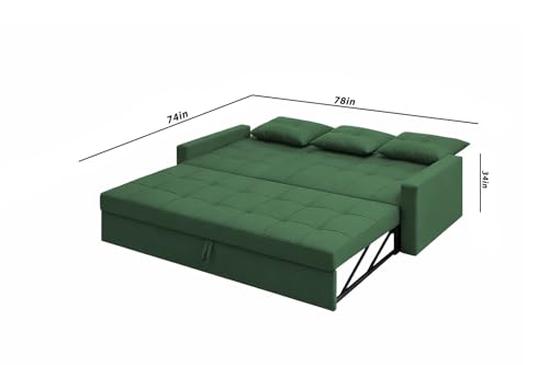 Image of Casaliving Treshta 3 Seater Pull-Out Premium Fabric Sofa Cum Bed Sofa Set for Living Room (Green Fabric Color) Premium Fabric Sofa Set for Living Room Sofa Cum Bed