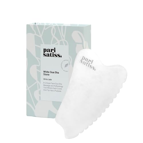 Pari Satiss Jade Gua Sha Facial Tool, Hand-Carved Premium Guasha Stone for Face, Jawline Shaper, Guasha Tool for Face and Body, Skin Care Tools, Pearly White