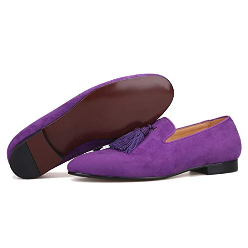 FERUCCI Men Purple Suede Slippers Loafers Flat with Big Purple Tassel