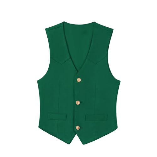 Image of Boys Vest Leather Western Cowboy Dress Vests with Pockets Vintage Suede V Neck Formal Wedding Waistcoat