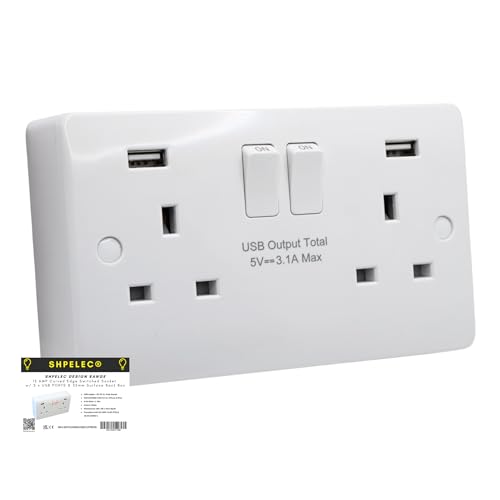 SH|P 13A Double Wall Socket with USB A+A, White