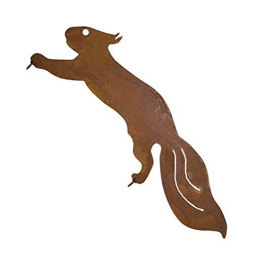 Rostiges Eichhörnchen Als Gartendeko - Edelrost Figur Auf Baumstamm - Metall Deko Für Garten, Terrasse Und Balkon