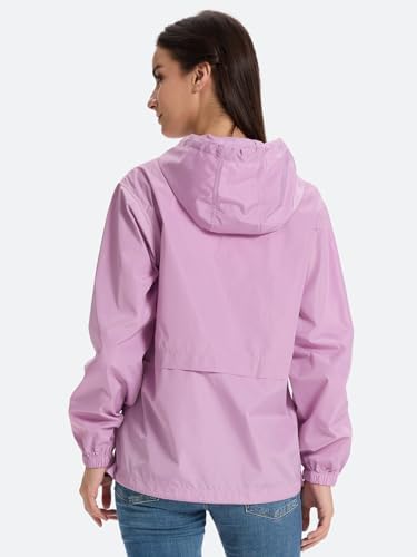 Lightweight Rain Jacket Women Waterproof Breathable Raincoat Packable Hooded Windbreaker