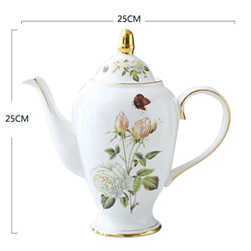 Gretd Rose Bone China Tea Set English Porcelain Tea Set Ceramic Pot Creamer Sugar Bowl Teapot Set (Color : A, Size : As The Picture Shows) #TOP2