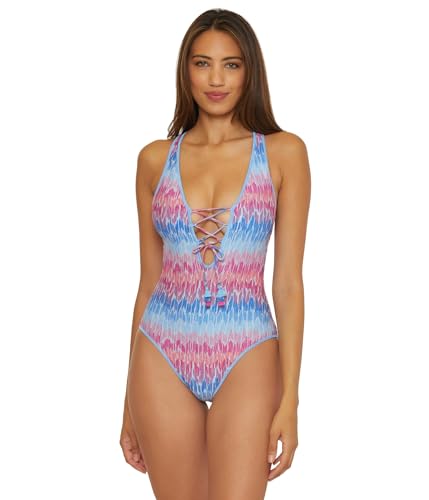 BECCA Women's Joshua Tree One Piece Swimsuit, Plunge Neck, Adjustable, Tie Back, Bathing Suits