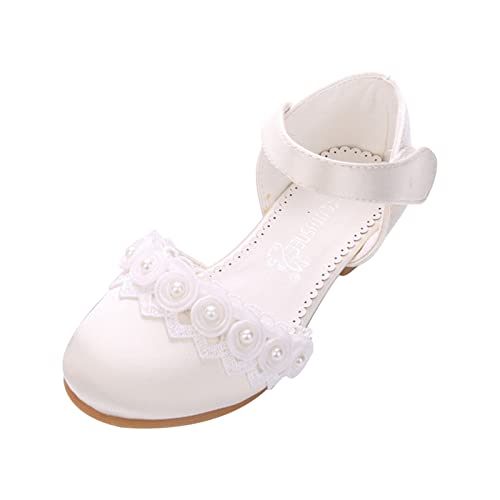 Kids/Children/Little Girls Dress Shoes Pumps Low Heels Sandals Princess School Wedding Party Dance (White, 3.5 Big Kids)