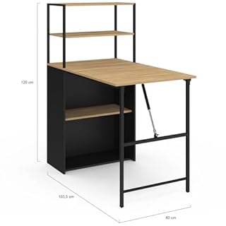 IDMarket - Bureau bibliothèque Pliable Ray Plateau Rabattable Bois façon hêtre et Noir