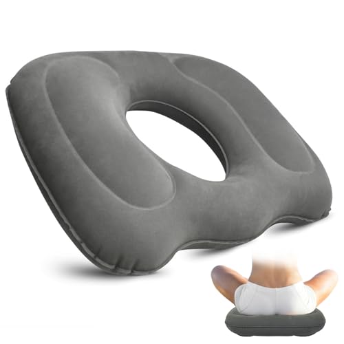 FOGARI OrthopäDisches Sitzkissen,Aufblasbares Kissen,BüRostuhl Aufblasbares OrthopäDisches Kissen,Geeignet FüR Stuhl Anti-HäMorrhoiden-Behandlung Kissen,Schwangerschaft SteißBein Schmerz Kissen (Grau)
