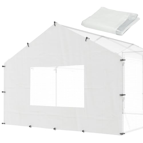 Quictent 8.9x6.5 FT Chicken Coop Cover Heavy Duty Winter Wrap with Window, Waterproof Chicken Run Tarp, Full Enclosure Insulation, 12 Ball Bungees (Ba