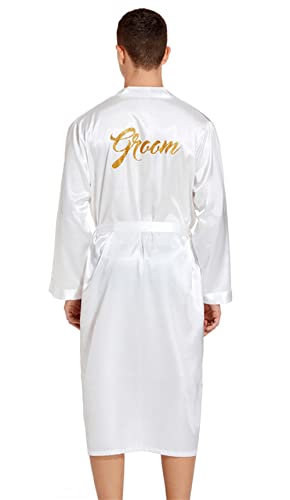 DQSSYTTX Groom Wedding Robe with Pocket Bronzing on The Back