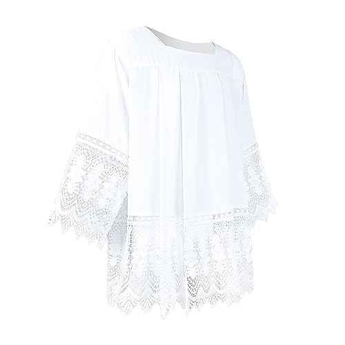 White Surplice Pastor Robe Catholic Pleated Lace Liturgical Short Sleeves Shirt Top2