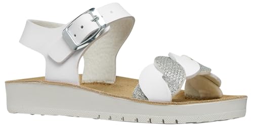 Geox J COSTAREI GI Sandalia, Blanco/Plateado, 38 EU