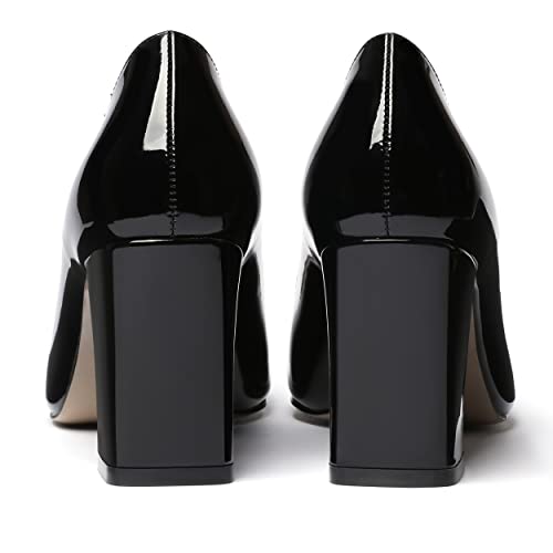 MODENCOCO Women's Thick Square Toe Patent Slip On Solid Block High Heel Pumps Shoes 3 Inch4