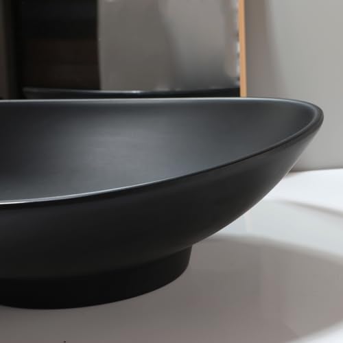 Washly 16\" Black Stone Resin Vessel Sink With Drain Bathroom Above Counter Oval Sink Bowl Modern For Bathroom Sink