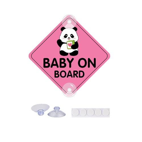 Image of Baby On Board Sticker for Cars, Cute Panda PVC Car Suction Cup Kids On Board Safety Warning Sign for Car Rear Side Window (1PCS, Suction Cup,Pink)